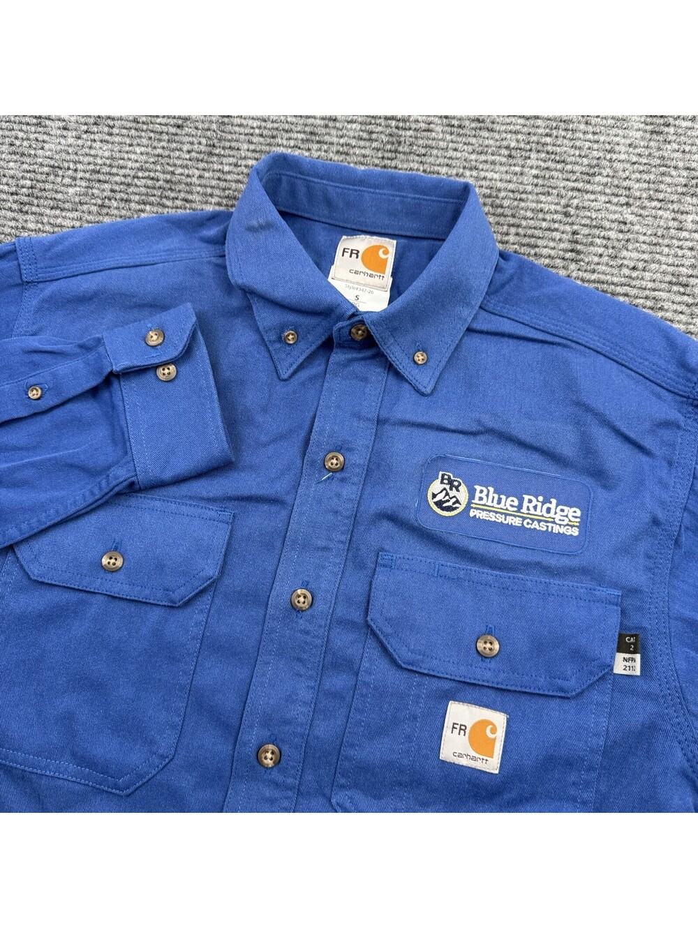 Carhartt Fire Resistant Industrial Work Shirt Men’s Small Solid Blue MPN 347-26